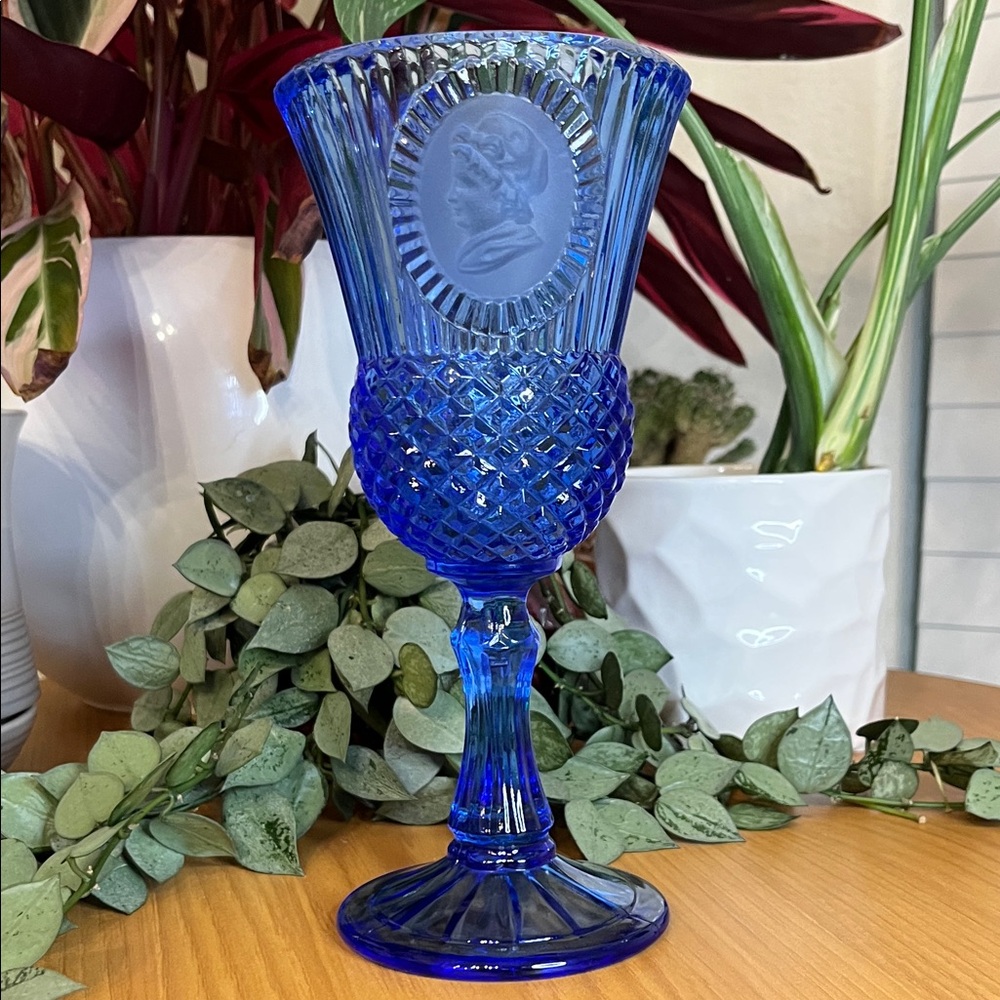 Vintage Avon Fostoria Martha Washington Cobalt Blue Goblet, Wine Glass 1976